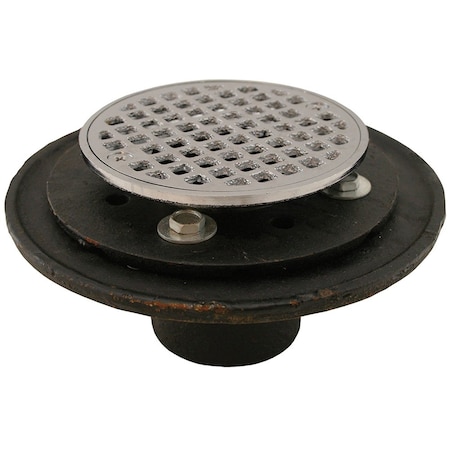 Jones Stephens 2in. No Hub Shower/Floor Drain with 6-1/2in. Pan and 6in. Chrome Plated Cast Round Strainer D60209